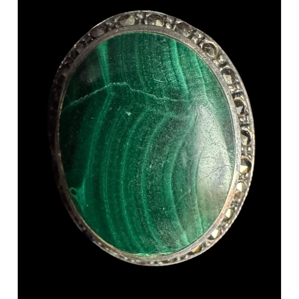 Green Malacahite Stone Sterling Silver 925 Single Earring 1"